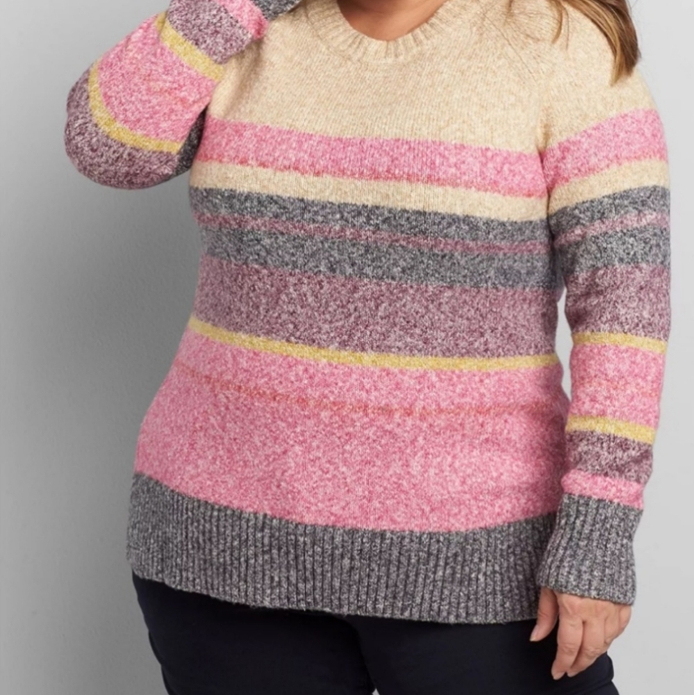 LANE BRYANT Striped Crew Neck Sweater - Tan and Pink Plus Size 22/24 - Picture 3 of 8
